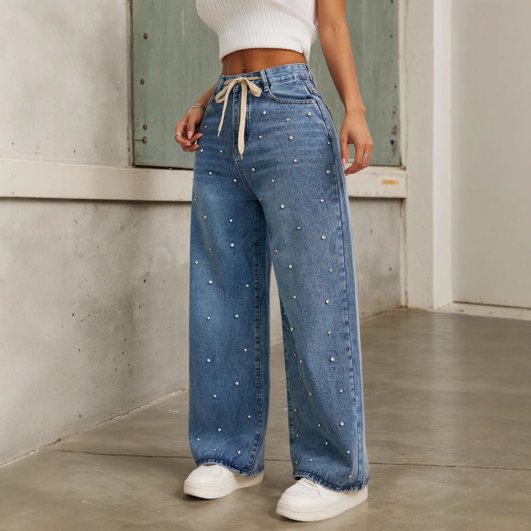Fashion High Waist Loose Straight With Baht Wide Leg Mop Pants