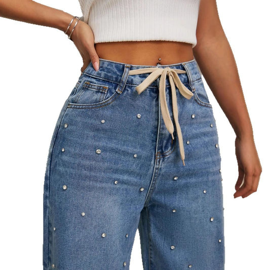 Fashion High Waist Loose Straight With Baht Wide Leg Mop Pants